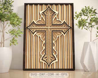 Layered Cross SVG, Religious Wall Art, Laser Cut File (Digital Download)