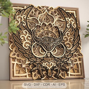 Owl Mandala Layered SVG: Laser Cut Wood Decor, Cricut, Glowforge (Digital Download