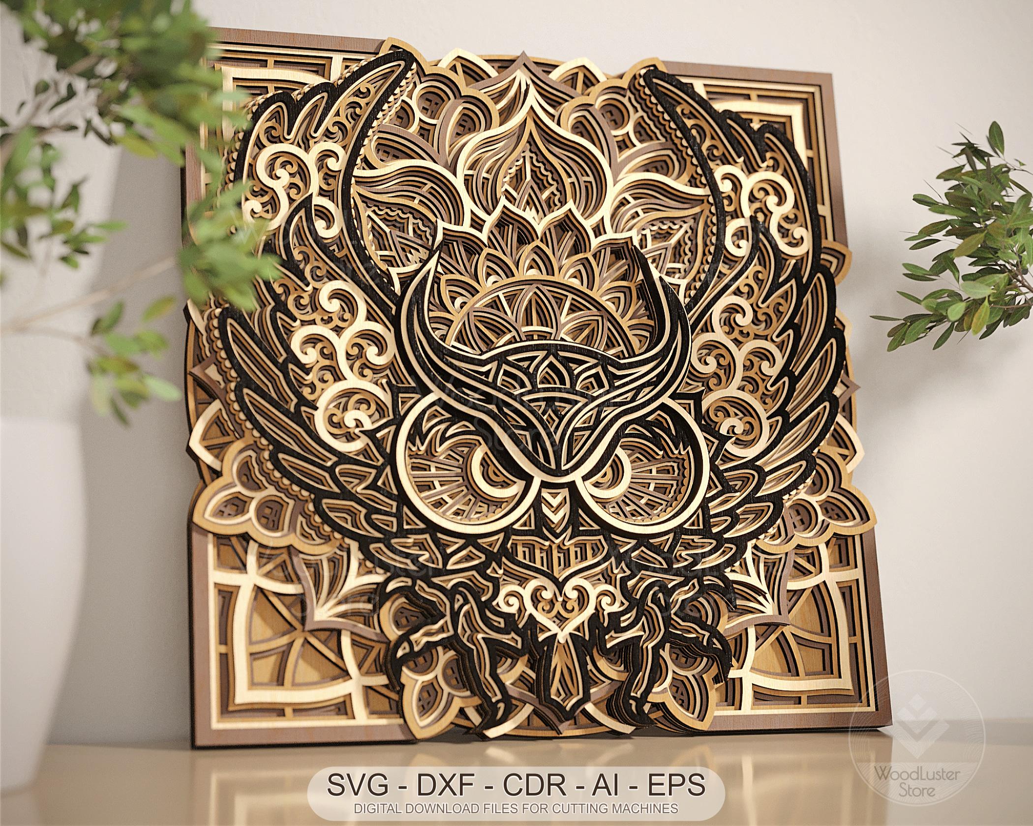Owl Mandala Layered SVG: Laser Cut Wood Decor, Cricut, Glowforge (Digital Download
