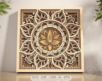 Layered Lotus Mandala Wall Art SVG – 8-Layer Wood Sign Design (Digital Download)