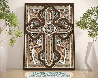 Layered Ornate Cross SVG | 3D Wood Wall Art Laser Cut File (CDR DXF Included)