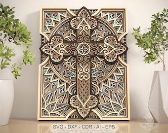 8 Layer Cross SVG File for Laser Cut, Cricut Religious Decor