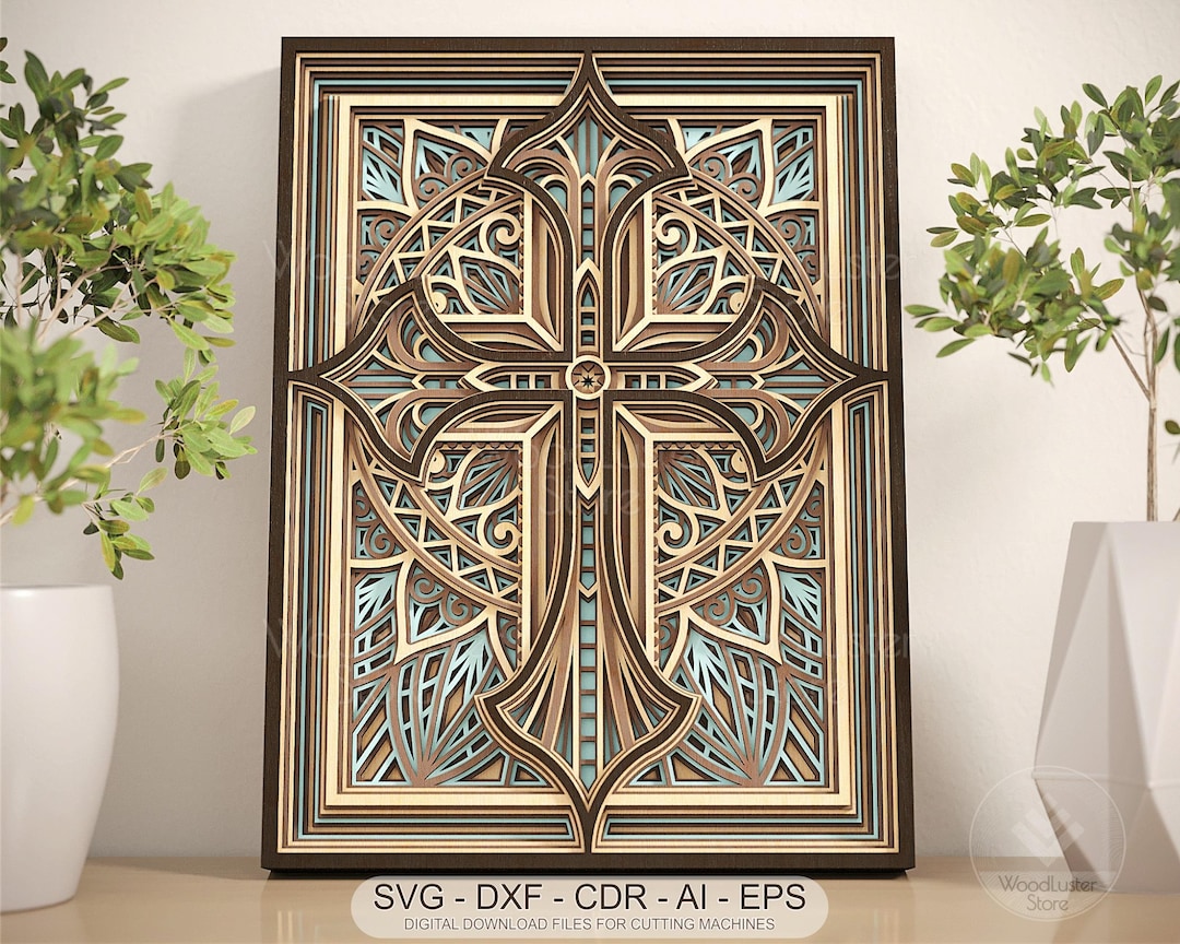 Laser Cut Cross Cutting Files Multilayer Mandala Cross Religious Laser ...