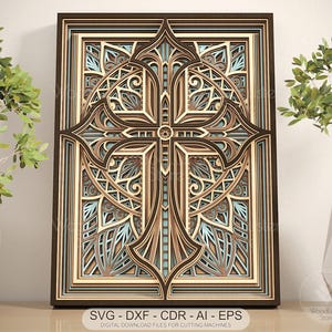 Laser cut Cross cutting files Multilayer Mandala Cross Religious Laser cut Layered Cross, Cross SVG for Cricut, 3d Layered Glowforge Cross