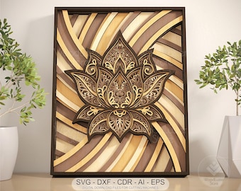 Laser Cut Layered Lotus Mandala SVG File 3D Flower Mandala Digital Download Multilayer Lotus Wood Art Geometric Glowforge Template