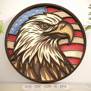 Layered Eagle SVG with American Flag, Laser Cut File Multi-layer Eagle, Patriotic 3D Mandala Design for Cricut, Glowforge, CNC