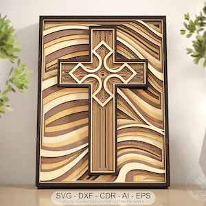 Multilayer Laser Cut Cross SVG DXF files Cross Wood Cut Template for Cricut & Glowforge Layered Christian Cross 3D Laser Cut Religious Decor