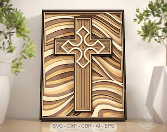 Multilayer Laser Cut Cross SVG DXF files Cross Wood Cut Template for Cricut & Glowforge Layered Christian Cross 3D Laser Cut Religious Decor