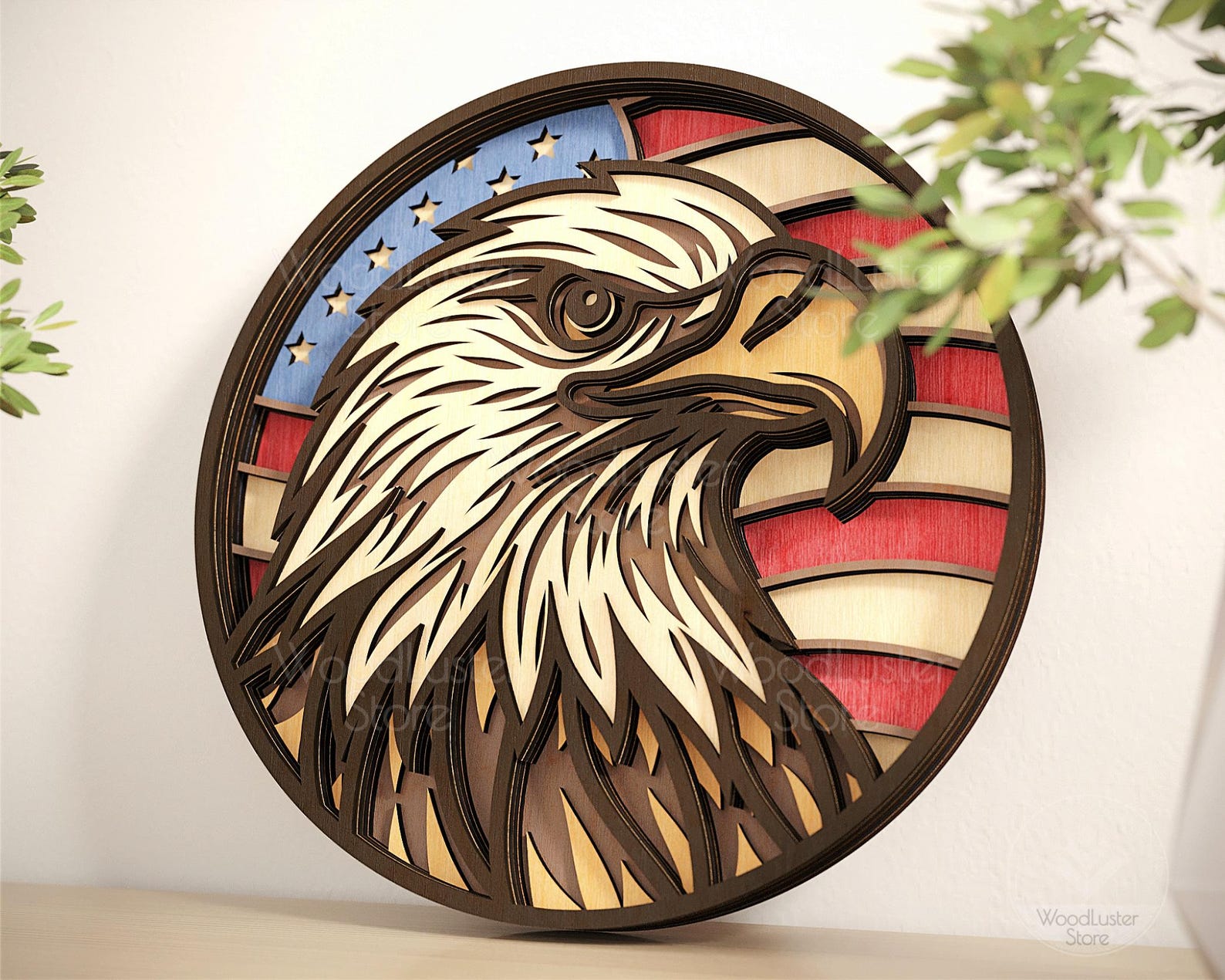Layered Eagle SVG With American Flag, Laser Cut File Multi-layer Eagle ...