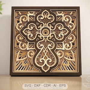 Laser-Schnitt-Kreuz-Mandala SVG: 7-Schicht-religiöse Wandkunst (Digitale Datei 8x8 Zoll)