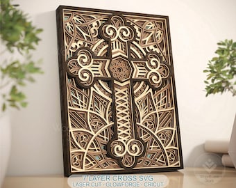 Layered Cross SVG | 7-Layer Wood Design for Laser Cutting (Digital Download)