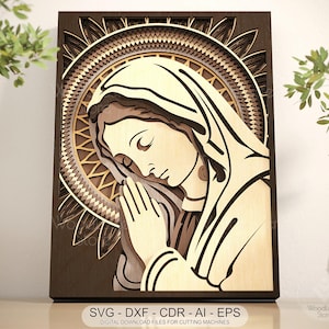 Maagd Maria gelaagde SVG voor lasergesneden meerlaagse religieuze CNC patroon heilige moeder CNC-bestand downloaden lasergesneden christelijk ontwerp