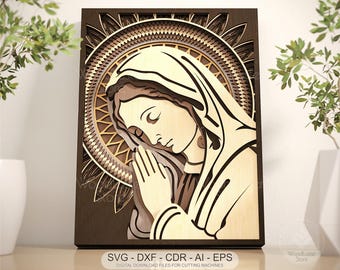 Virgin Mary Layered SVG for Laser Cut Multilayer Religious CNC Pattern Holy Mother CNC File Download Laser cut Christian Design