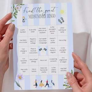 Bingo sueco de verano / Rompehielos para conocerse / Imprimible para fiestas de verano / Divertido juego de cartas / Descarga instantánea