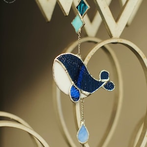 whale stained glass, crystal suncatcher, suncatcher window, window hanging, glass home decor, blue whale decor, marine life decor