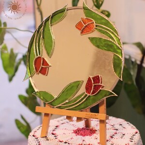 attrape-soleil rond, miroir en vitrail, miroir en vitrail, miroir mural rond, miroir vintage, miroir décoratif, miroir rond floral