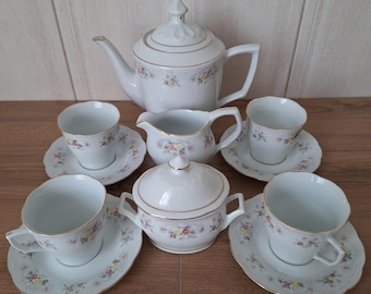 Vintage 4-Person China Floral Tea Set - Gold Trim - USSR Import