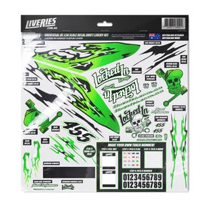 Locked In Garage - 1:10 Scale RC Drift Decal Sticker Kit | Neon Green Skull Graphics | RC Drift Car Wrap