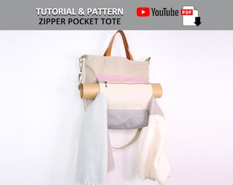 Create Your Own Zipper Pocket Tote! PDF PATTERN & TUTORIAL with YouTube Video, Advanced Beginner Level