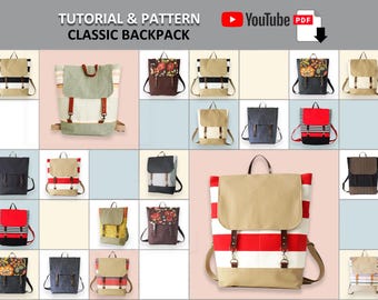 Classic Backpack. Adult Size. PDF PATTERN & TUTORIAL with YouTube Video, Advanced Beginner Level, By BagyBags