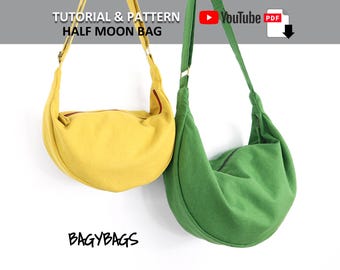 Half Moon Bag with 2 Size Pattens (Small / Medium). PATTERN & TUTORIAL with YouTube, Advanced Beginner Level