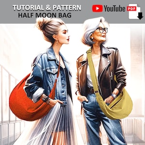 Half Moon Bag mit Muster in 2 Größen (Klein/Medium). ANLEITUNG & ANLEITUNG bei YouTube, Fortgeschrittene Anfänger Ebene