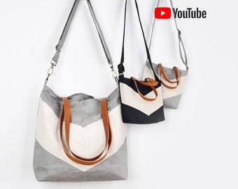 PDF PATTERN & TUTORIAL with YouTube Video, Chevron Tote. Mum and Kid Set. Advanced Beginner Level, By BagyBags