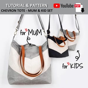 Chevron Totes - Mum and Kids Set. PDF PATTERN & TUTORIAL with YouTube Video. Advanced Beginner Level