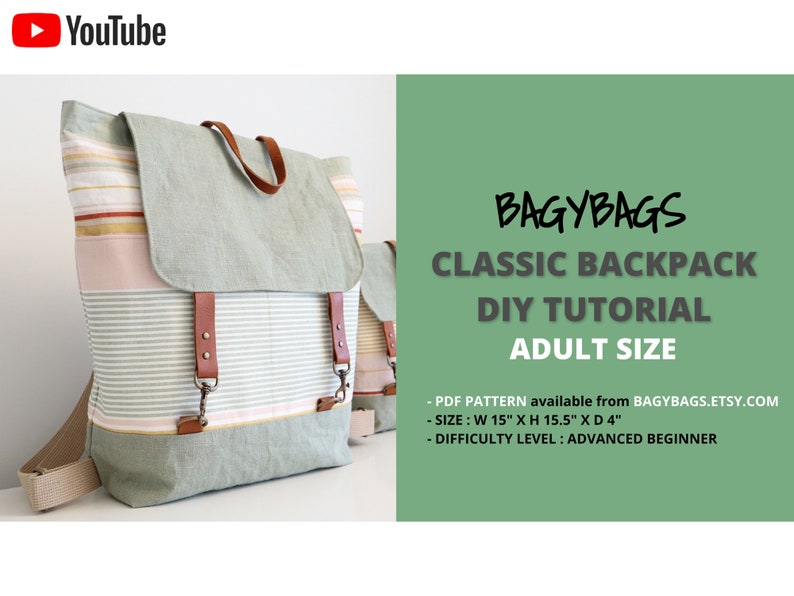 Classic Backpack. Mum and Kid Set. PDF PATTERN & TUTORIAL with YouTube Video, Advanced Beginner Level image 2