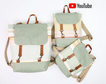 Classic Backpack. Mum and Kid Set. PDF PATTERN & TUTORIAL with YouTube Video, Advanced Beginner Level, By BagyBags