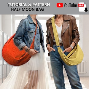 Torba w kształcie półksiężyca z 2 wzorami w rozmiarach (małym/średnim). WZÓR I SAMOUCZEK z YouTube, poziom zaawansowany