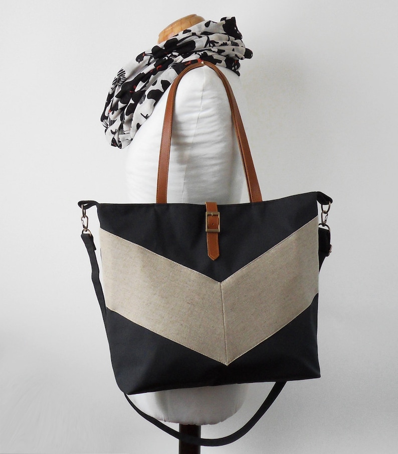 LARGE Black gray chevron Tote Diaper bag Shoulder bag Etsy