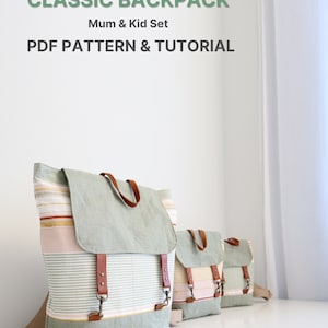 Classic Backpack. Mum and Kid Set. PDF PATTERN & TUTORIAL with YouTube Video, Advanced Beginner Level image 5