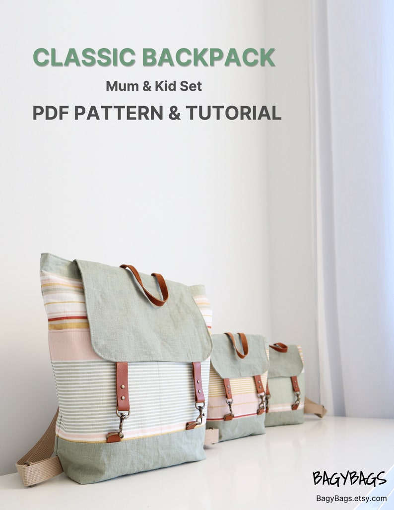 Classic Backpack. Mum and Kid Set. PDF PATTERN & TUTORIAL with YouTube Video, Advanced Beginner Level image 5