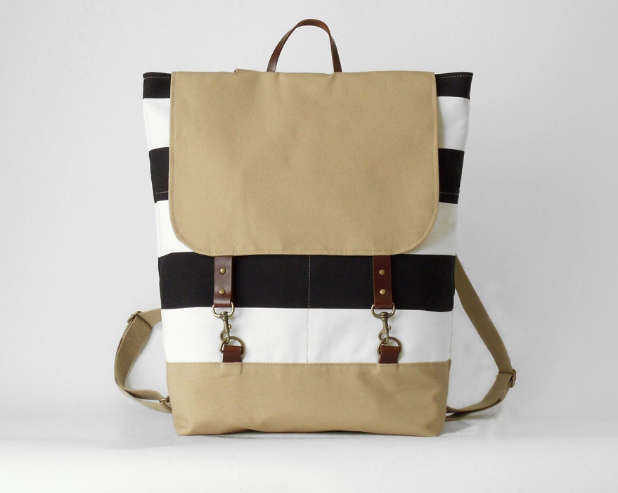 black and white stripe backpack