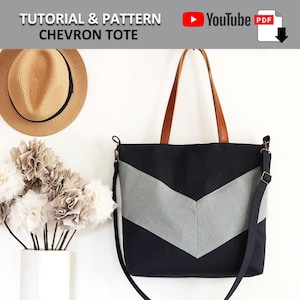 Chevron Tote (Adult Size), PDF PATTERN & TUTORIAL with YouTube Video,  Advanced Beginner Level, By BagyBags