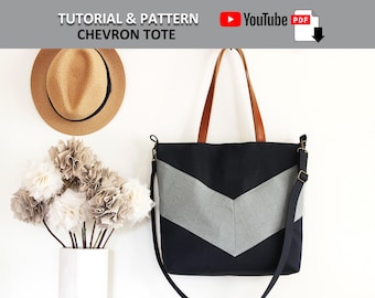 Chevron Tote (Adult Size), PDF PATTERN & TUTORIAL with YouTube Video,  Advanced Beginner Level, By BagyBags