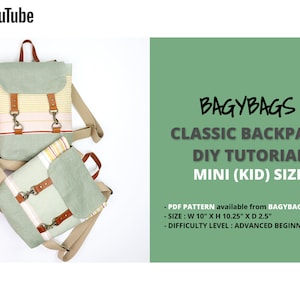 Classic Backpack. Mum and Kid Set. PDF PATTERN & TUTORIAL with YouTube Video, Advanced Beginner Level image 3