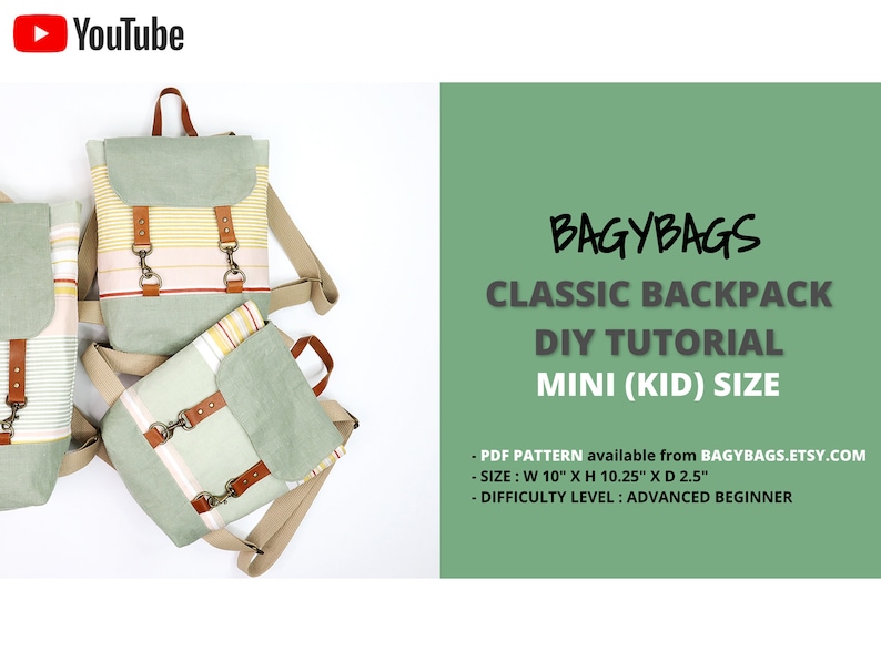 Classic Backpack. Mum and Kid Set. PDF PATTERN & TUTORIAL with YouTube Video, Advanced Beginner Level image 3