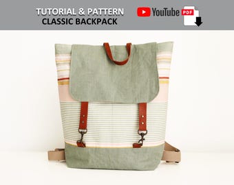 Create Your Own Classic Backpack - Adult Size. PDF PATTERN & TUTORIAL with YouTube Video, Advanced Beginner Level, By BagyBags