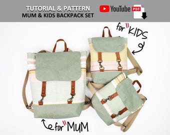 Classic Backpack. Mum and Kid Set. PDF PATTERN & TUTORIAL with YouTube Video, Advanced Beginner Level