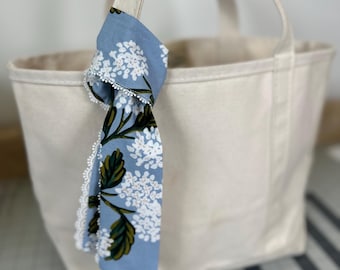 Coastal Tote Sash | Preppy Bag Scarf | Boat Tote Accessory | Removable Fabric Sash | Feminine Coastal Style