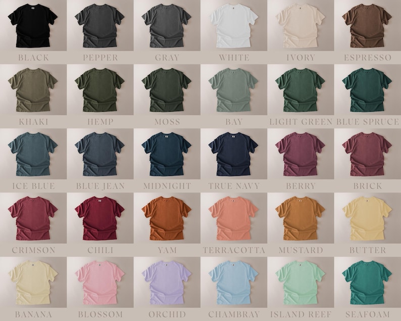 Elegant mockup collection of the Comfort Colors 1717 in on a soft ivory background.
