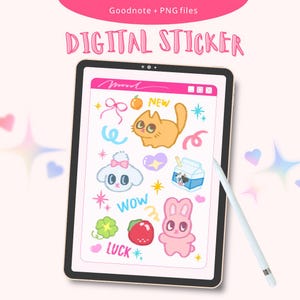 Cute Animal Anime Style Digital Stickers - Goodnotes Stickers, Kawaii Stickers, Hand Draw, Precropped PNG, Planner Stickers, aesthetics