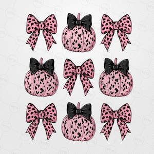Pink Leopard Pumpkin with Black Bow Halloween PNG Digital Download