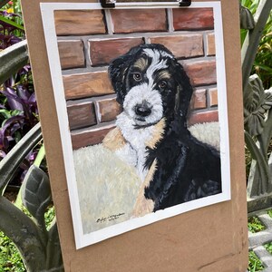 Custom acrylic or gouache pet portrait painting (on paper), hand-painted from your photos.