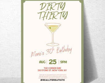 Dirty Thirty Birthday Invitation | Martini Cocktail Party (Digital Download)