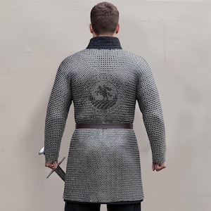Close-up of riveted flat ring chainmail armor weave