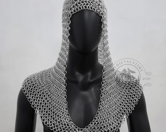 Cofia de malla de aluminio – Capucha con anilla redonda con acabado elegante – Armadura de disfraz medieval LARP y Ren Faire