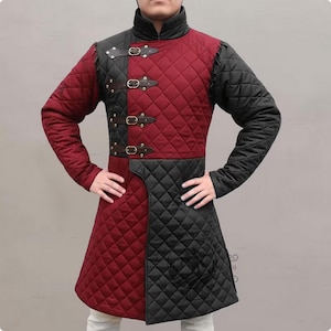 Medieval Padded Gambeson Armor, Wine Red Quilted Jacket, Men's Arming Doublet, SCA Combat LARP